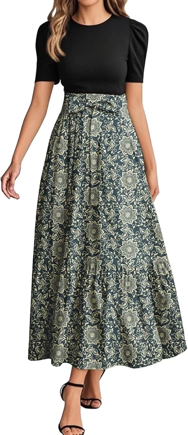 Womens High Waist Short Sleeve Elegant Ruffle Wedding Guest Dress Summer Tank Sundress Ladies Party Cocktail Dress