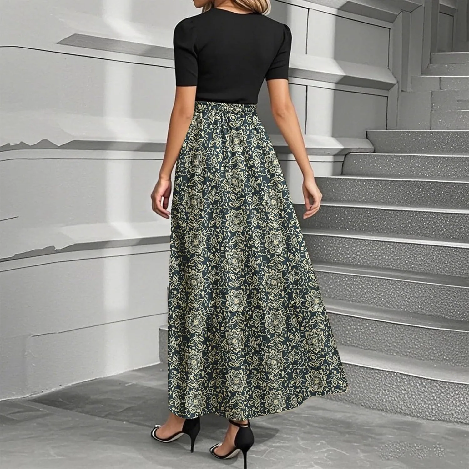 Womens High Waist Short Sleeve Elegant Ruffle Wedding Guest Dress Summer Tank Sundress Ladies Party Cocktail Dress