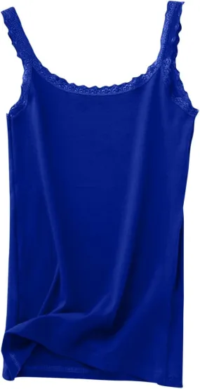 Women's Lace Ruffle Strap Summer Casual Tank Tops Scoop Neck Cotton Camisole Soft Comfortable Sleeveless Shirts