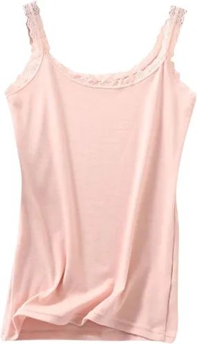 Women's Lace Ruffle Strap Summer Casual Tank Tops Scoop Neck Cotton Camisole Soft Comfortable Sleeveless Shirts