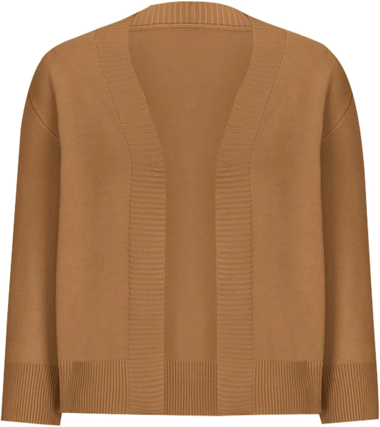 Women's Loose 3/4 Sleeve Cardigan Knitted Sweater Solid Color Cropped Tops Casual Soft Fall Blouse Outwear Coat