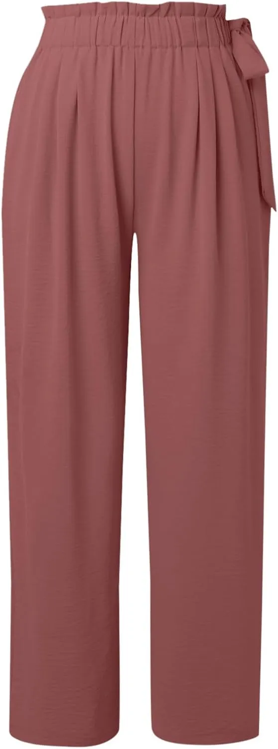 Womens Pants Lightweight Loose Trousers Comfortable Summer Wide Leg Elastic Waist Pants with Pockets
