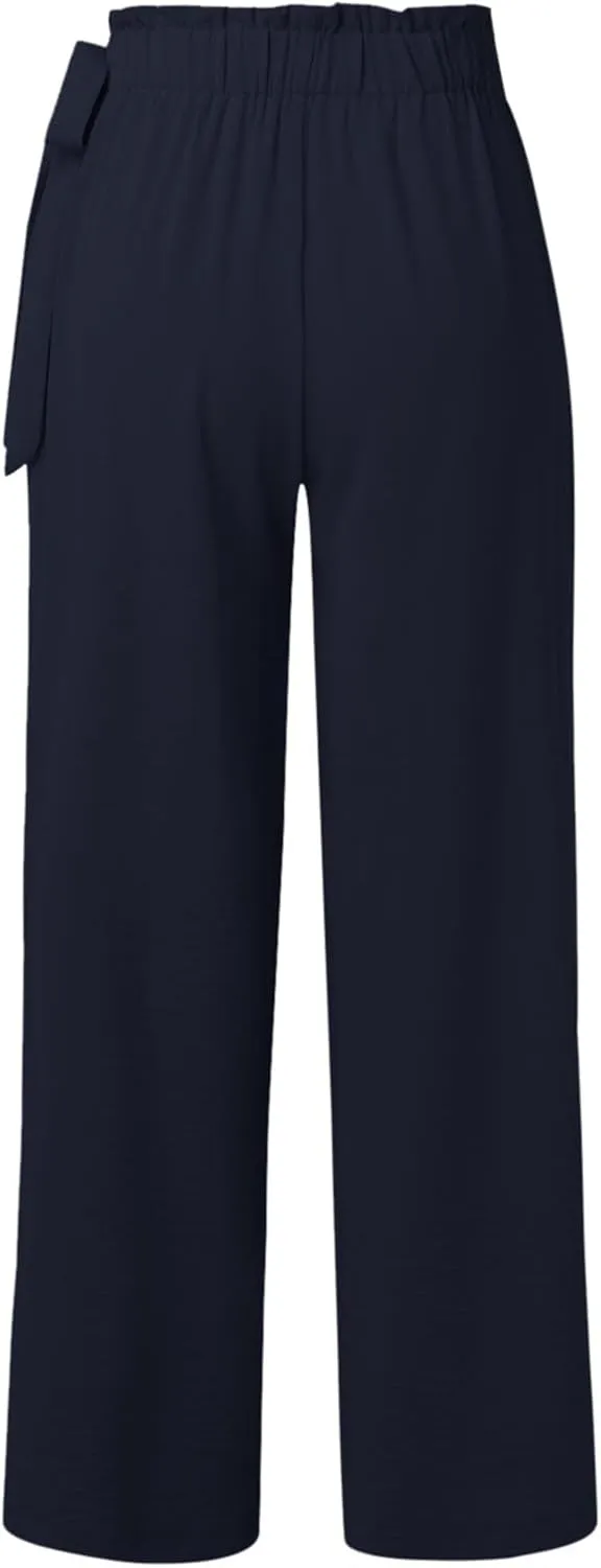 Womens Pants Lightweight Loose Trousers Comfortable Summer Wide Leg Elastic Waist Pants with Pockets