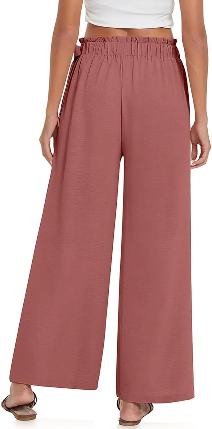 Womens Pants Lightweight Loose Trousers Comfortable Summer Wide Leg Elastic Waist Pants with Pockets