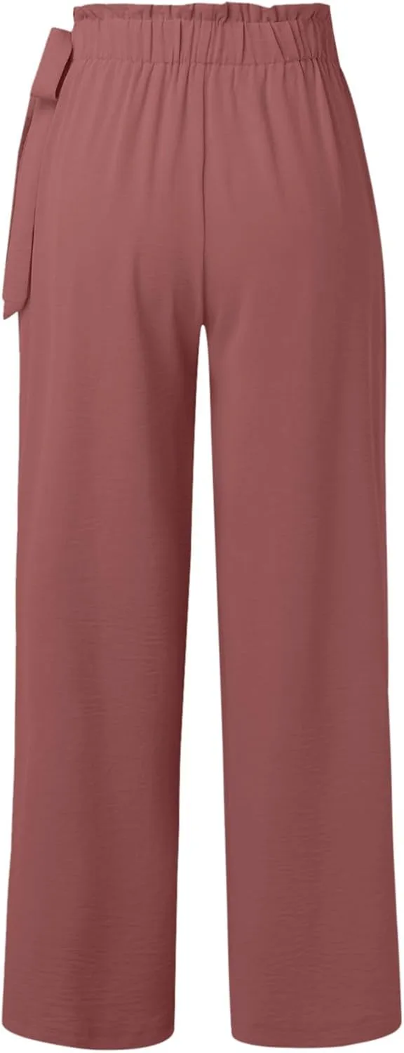 Womens Pants Lightweight Loose Trousers Comfortable Summer Wide Leg Elastic Waist Pants with Pockets