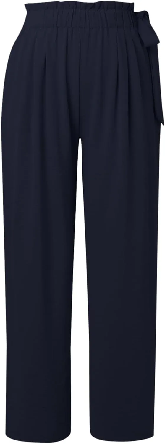 Womens Pants Lightweight Loose Trousers Comfortable Summer Wide Leg Elastic Waist Pants with Pockets