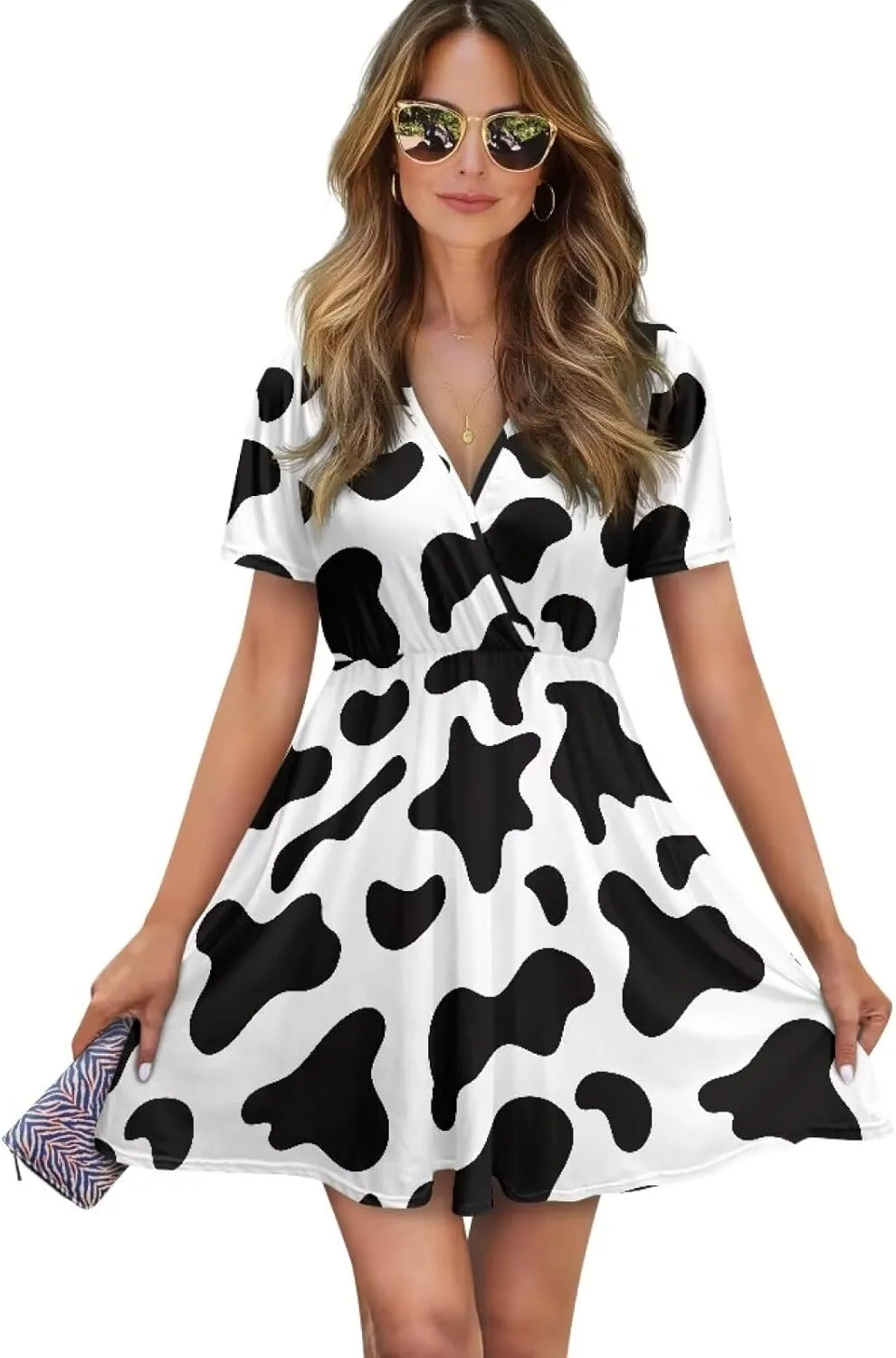 Women's Short Sleeve Dress A Line V Neck Midi Dress Soft Comfortable Knee Length Flowy Summer Dresses