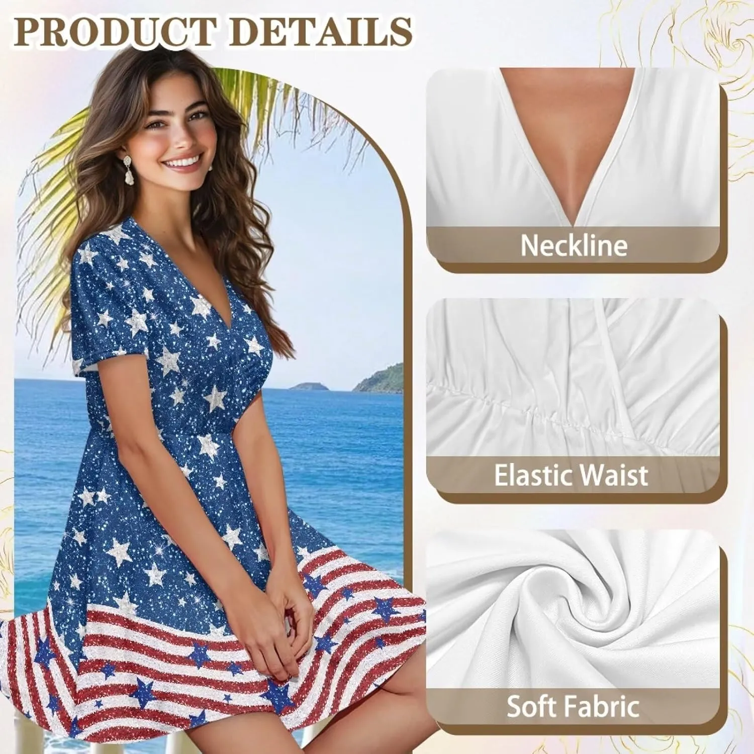 Women's Short Sleeve Dress A Line V Neck Midi Dress Soft Comfortable Knee Length Flowy Summer Dresses