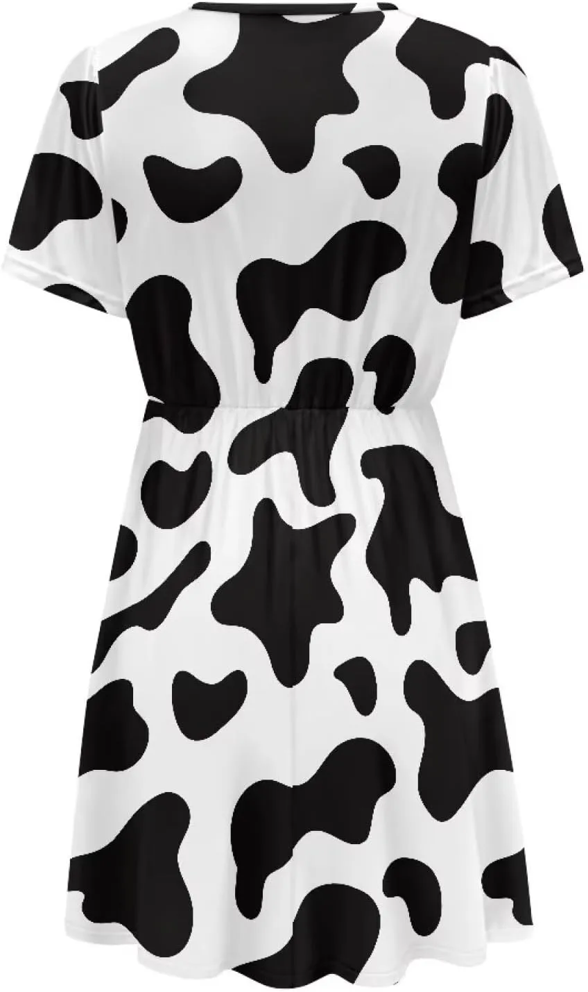 Women's Short Sleeve Dress A Line V Neck Midi Dress Soft Comfortable Knee Length Flowy Summer Dresses