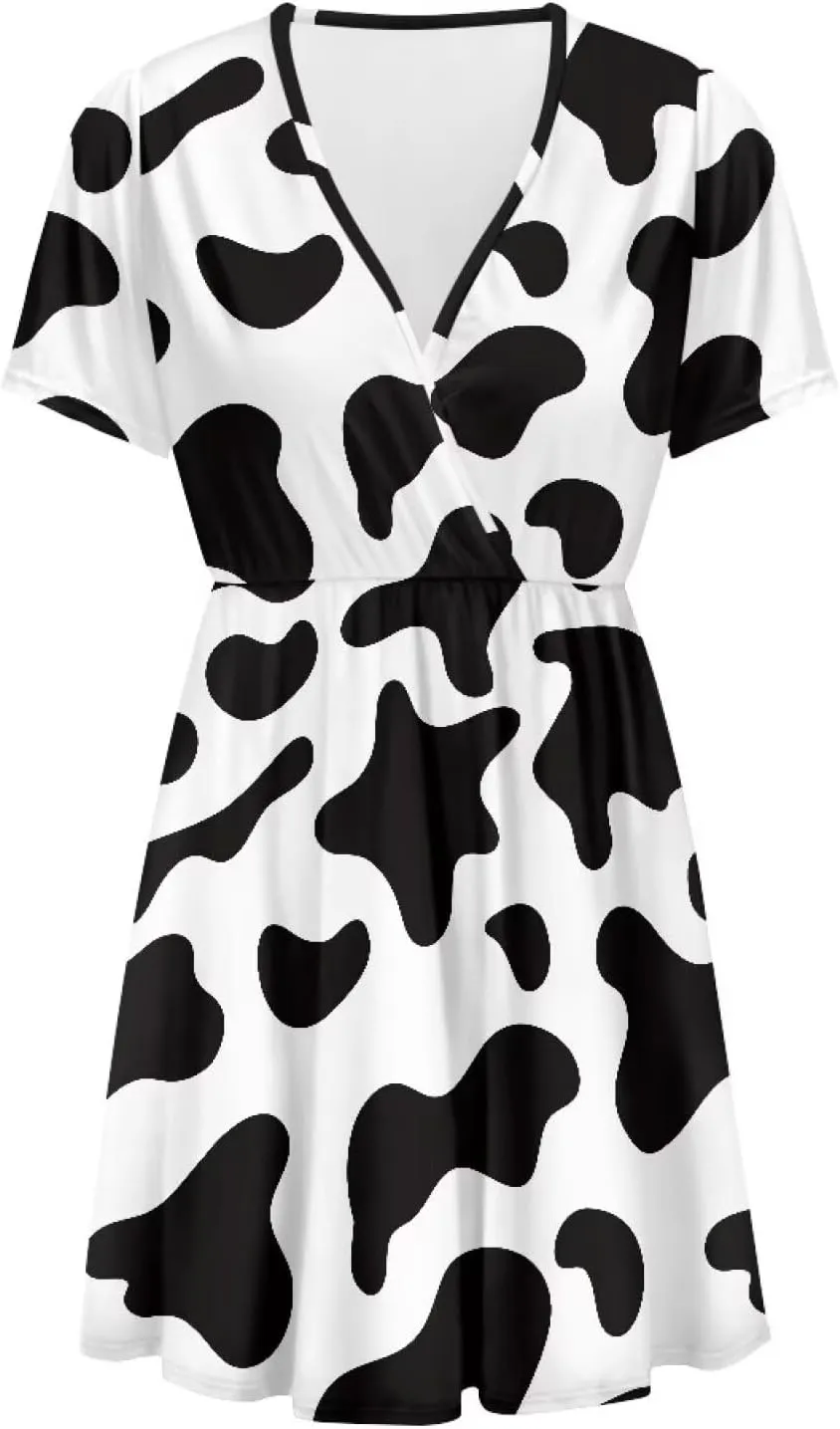 Women's Short Sleeve Dress A Line V Neck Midi Dress Soft Comfortable Knee Length Flowy Summer Dresses