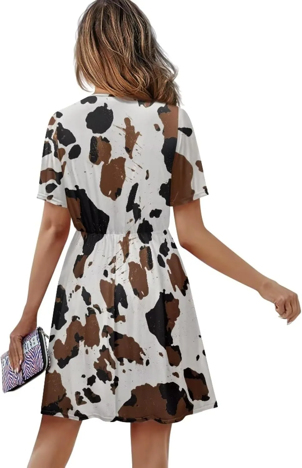 Women's Short Sleeve Dress A Line V Neck Midi Dress Soft Comfortable Knee Length Flowy Summer Dresses