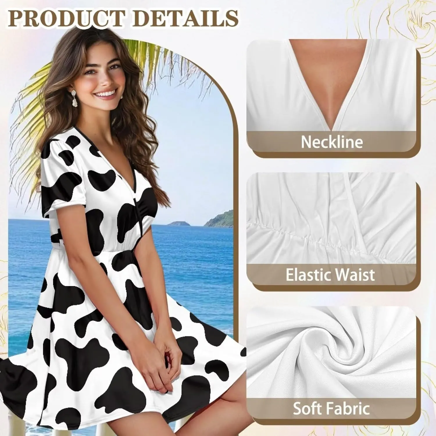 Women's Short Sleeve Dress A Line V Neck Midi Dress Soft Comfortable Knee Length Flowy Summer Dresses
