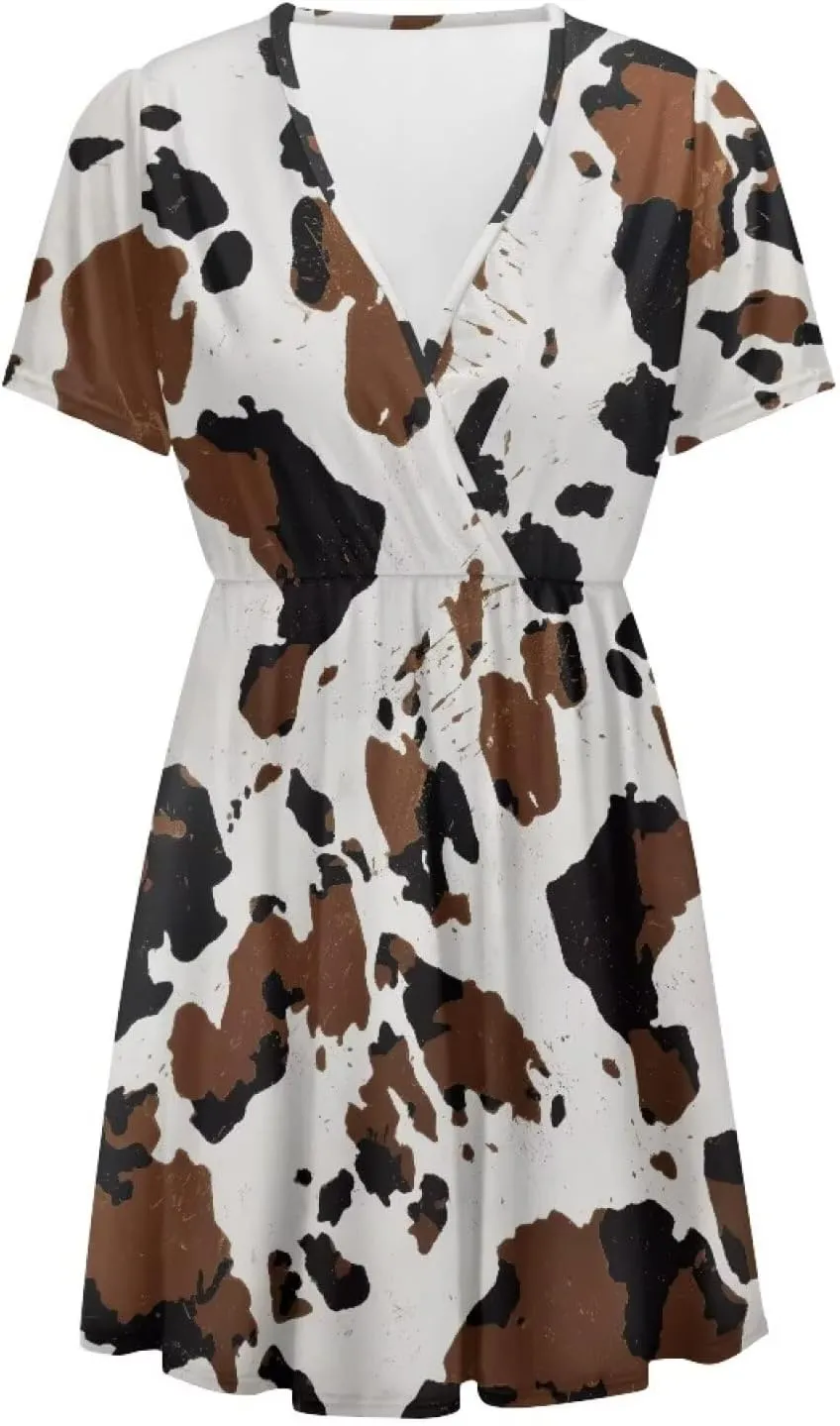 Women's Short Sleeve Dress A Line V Neck Midi Dress Soft Comfortable Knee Length Flowy Summer Dresses