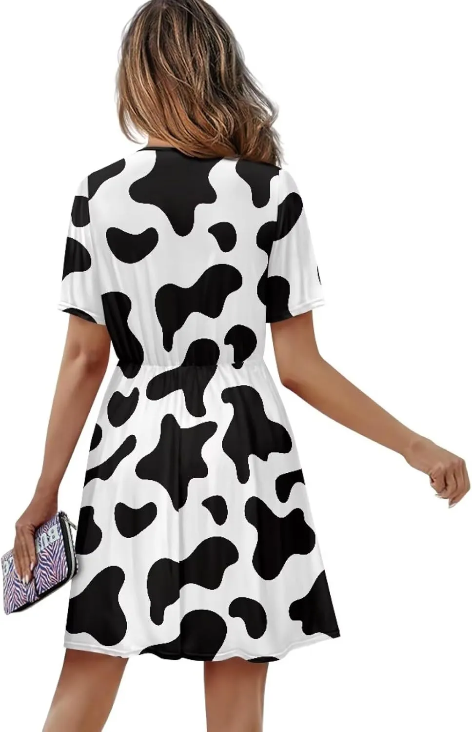 Women's Short Sleeve Dress A Line V Neck Midi Dress Soft Comfortable Knee Length Flowy Summer Dresses