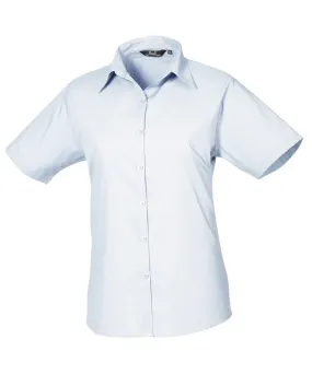 Womens short sleeve poplin blouse | Light Blue