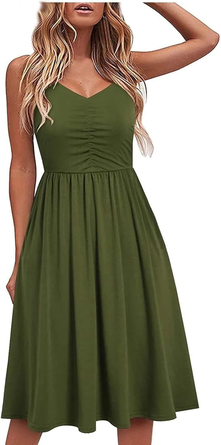 Womens Spaghetti Strap Summer Sundresses Casual Beach Vacation Dresses Wedding Guest Sun Dress Trendy 2025 Clothing