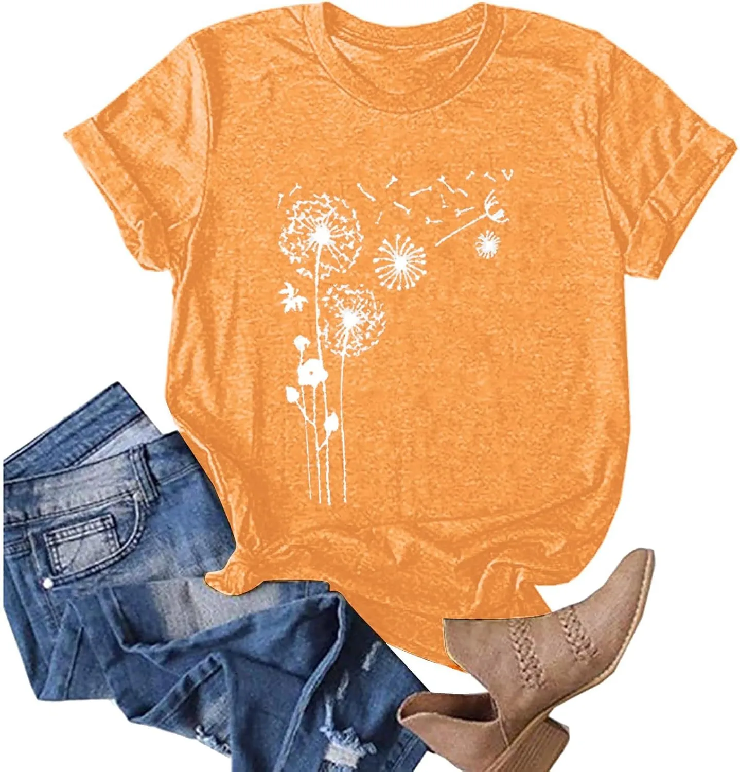 Womens T Shirts Cute Dandelion Graphic Tees Crewneck Short Sleeve Summer Tops Casual Loose Cotton Tshirts