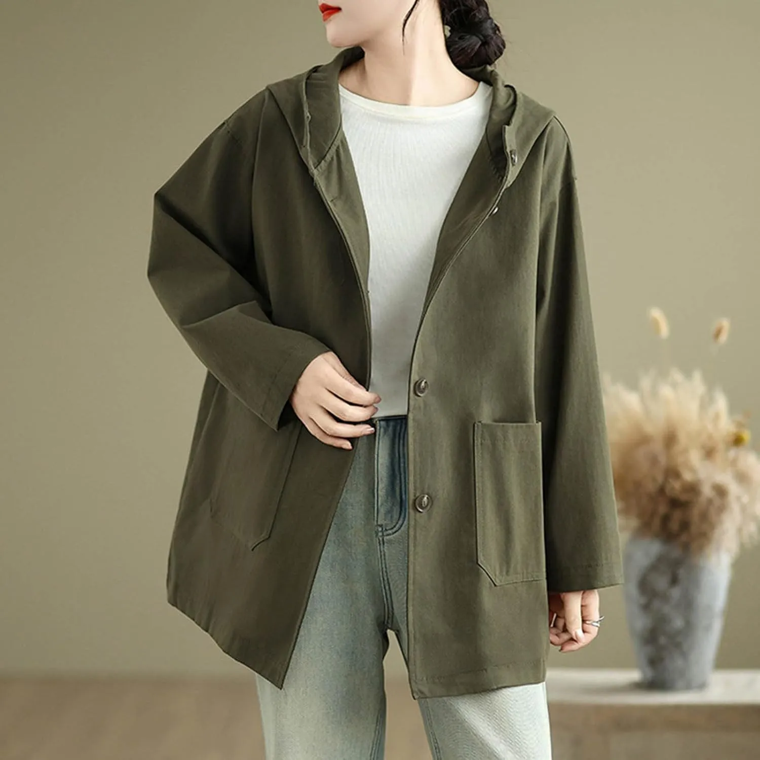 Women's Trench Jackets Rain Jacket Loose Hooded Oversized Elegant Windbreaker Comfortable Coat Outwear for Outdoor