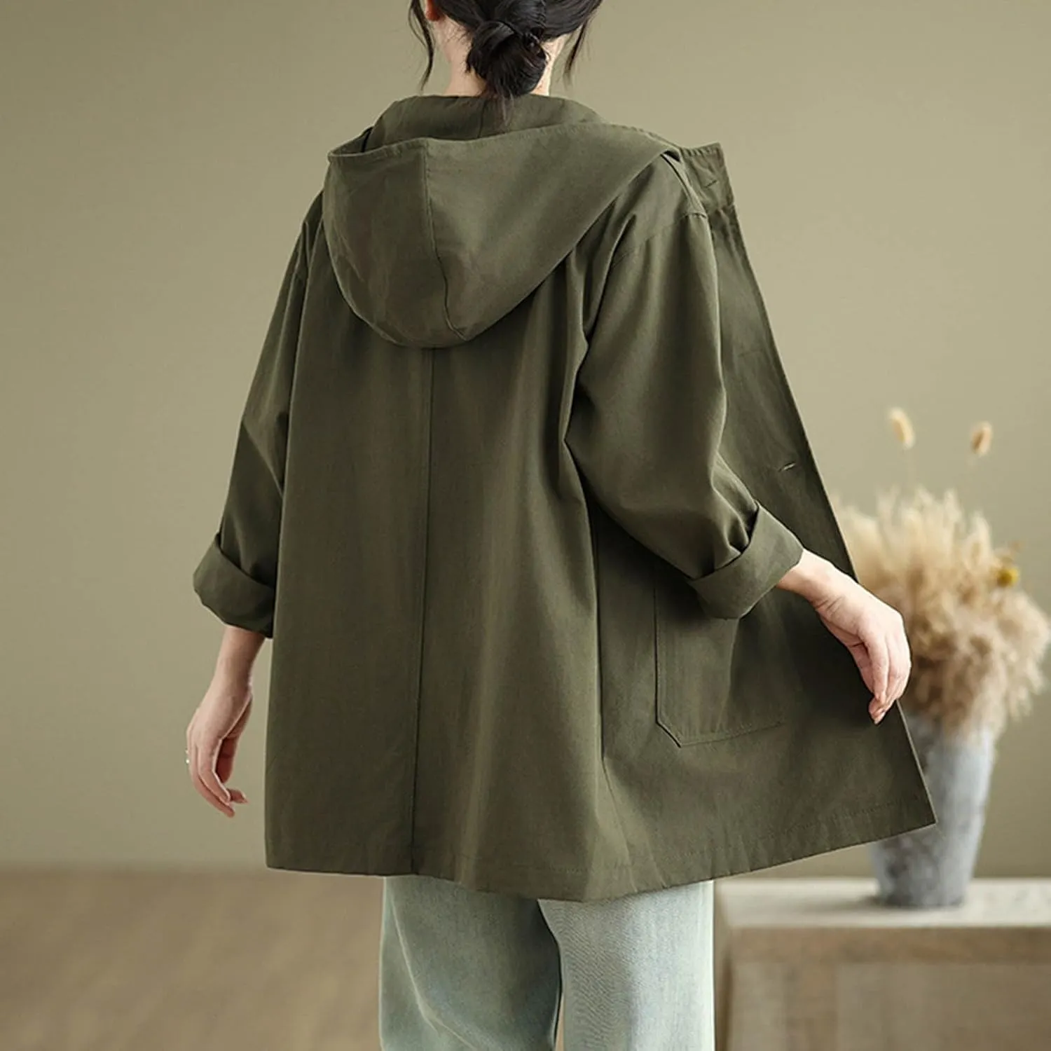 Women's Trench Jackets Rain Jacket Loose Hooded Oversized Elegant Windbreaker Comfortable Coat Outwear for Outdoor