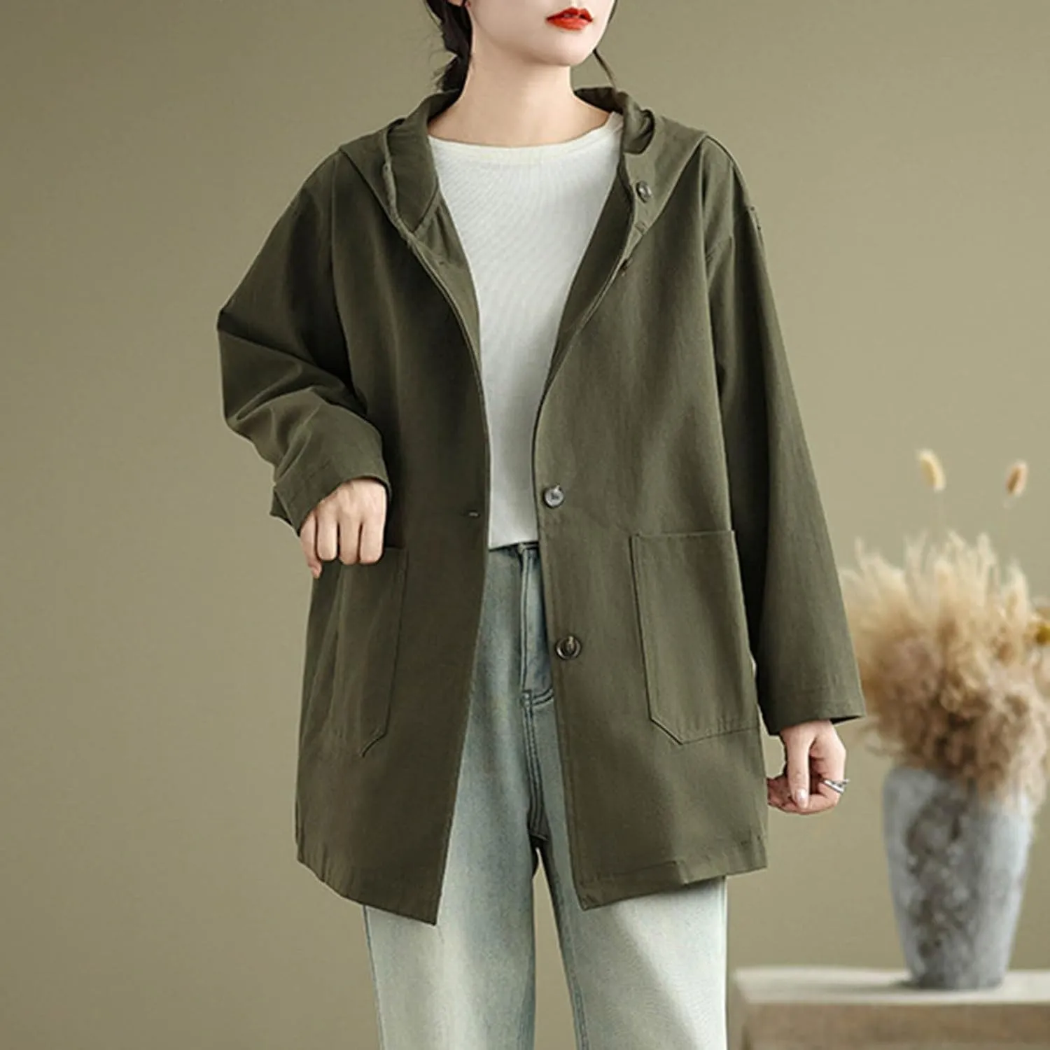 Women's Trench Jackets Rain Jacket Loose Hooded Oversized Elegant Windbreaker Comfortable Coat Outwear for Outdoor