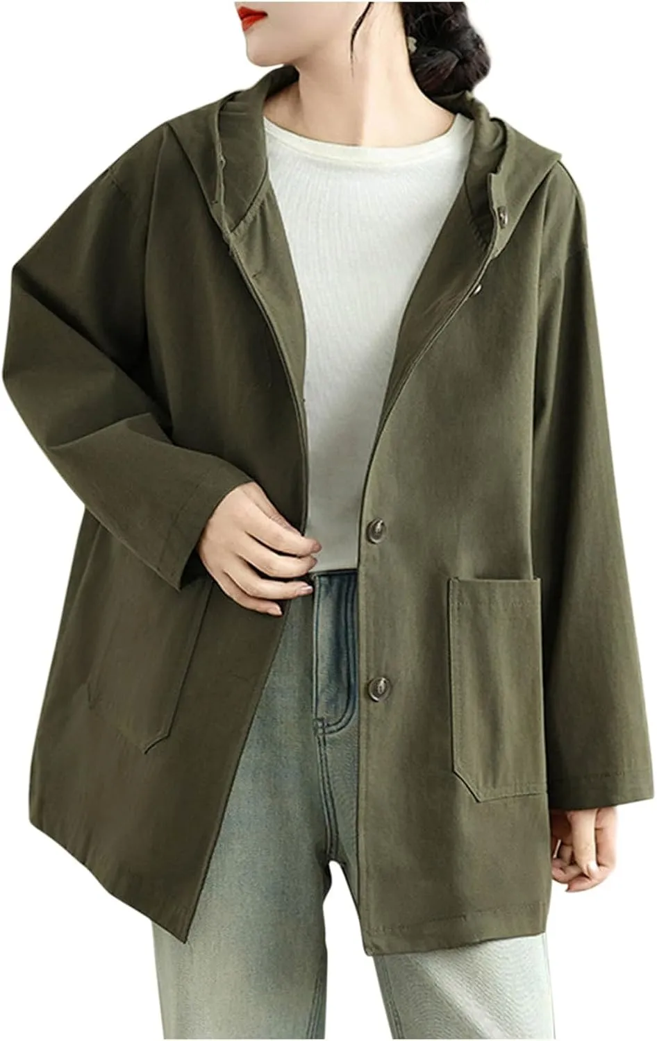 Women's Trench Jackets Rain Jacket Loose Hooded Oversized Elegant Windbreaker Comfortable Coat Outwear for Outdoor
