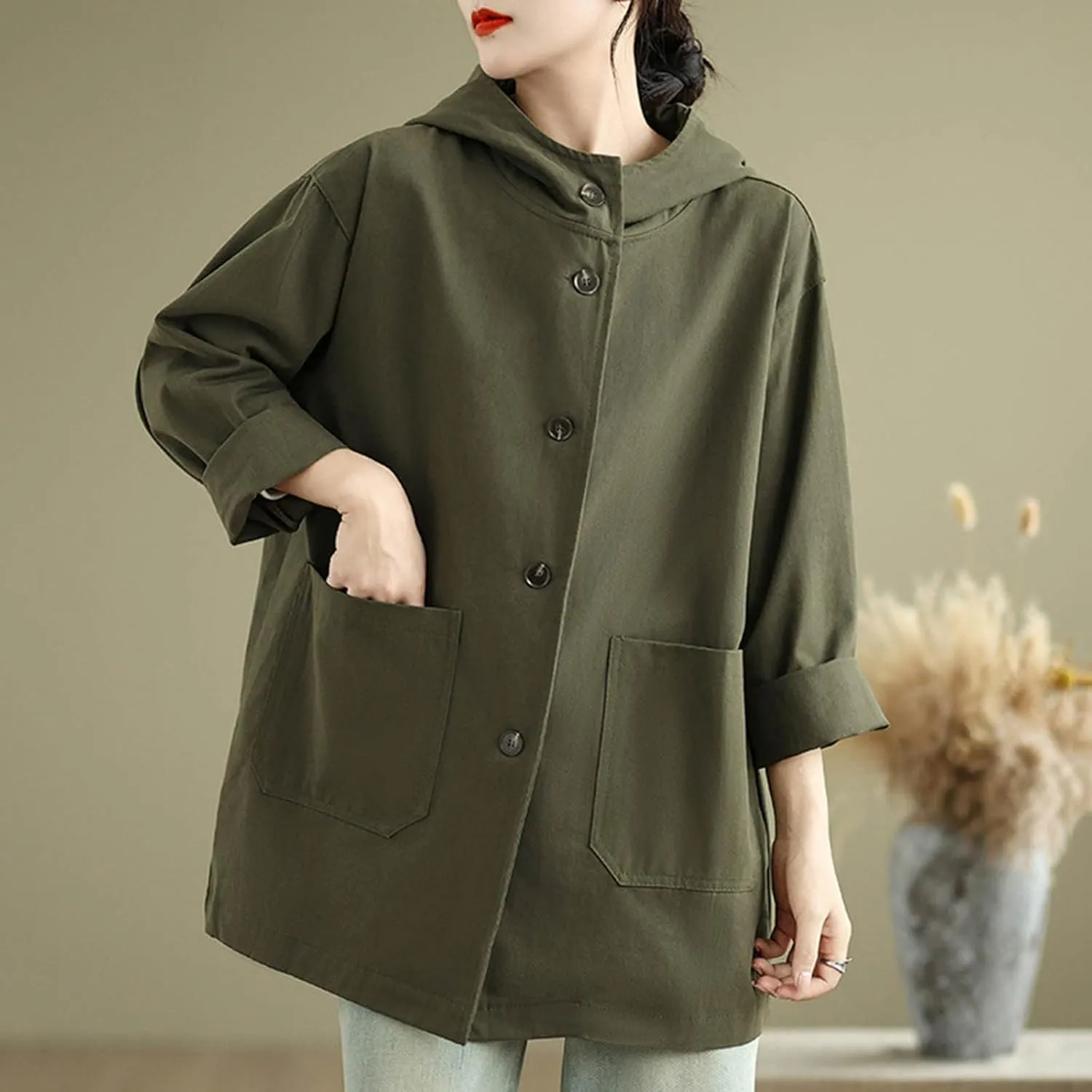 Women's Trench Jackets Rain Jacket Loose Hooded Oversized Elegant Windbreaker Comfortable Coat Outwear for Outdoor