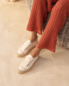 Woven Canvas Lace-Up Espadrilles - G00E0 - Portofino Red Micro Stripes On Beige